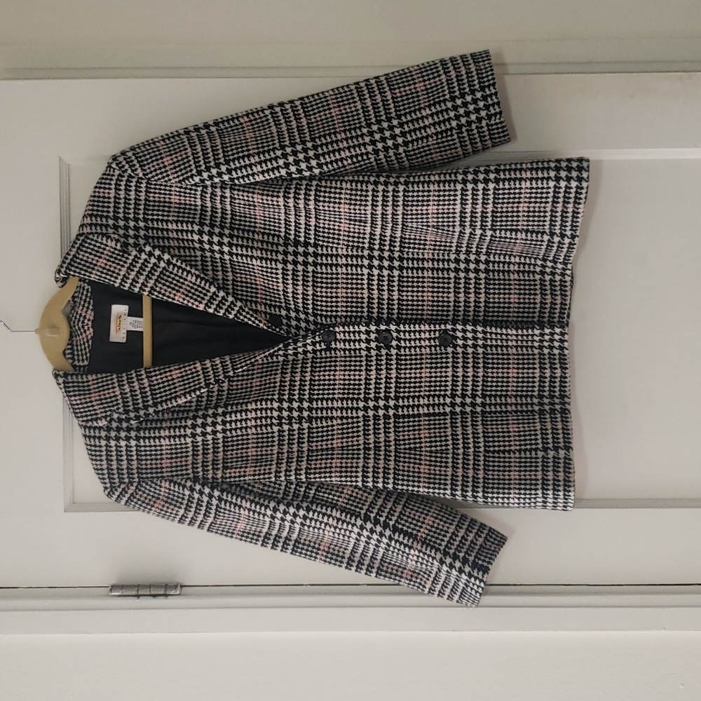 Talbots Wool Black & White Houndstooth blazer with red accent